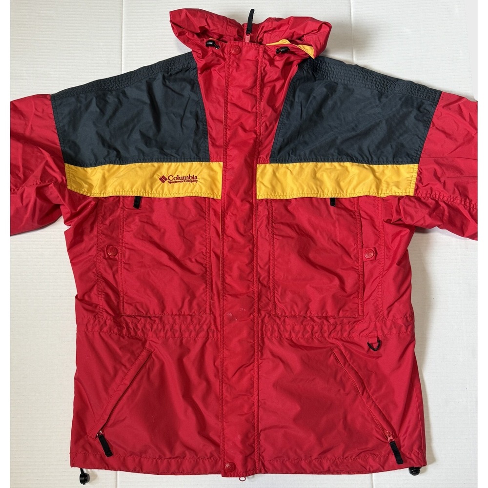 COLUMBIA - Men's Red Yellow Blue Colorblock Hooded Ski Jacket - Size Large